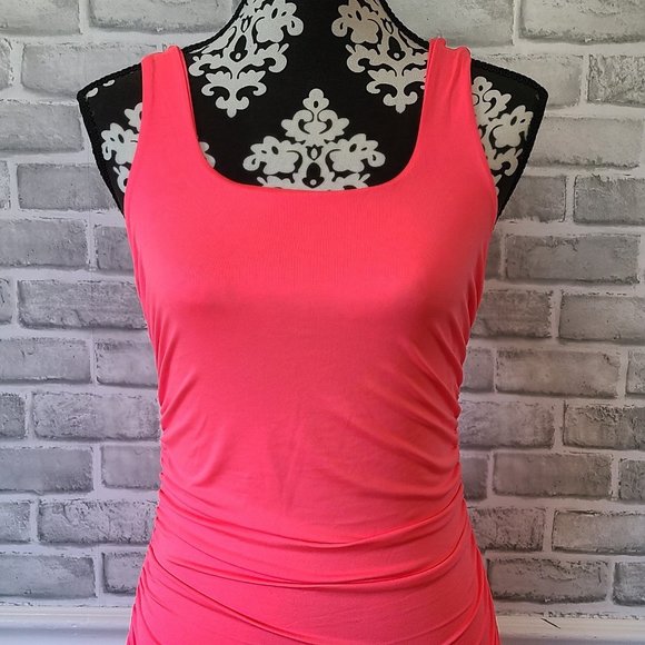 Neon Pink Tank Dress Ruched Barbie Party Costume Cosplay Med NWOT Spandex Blend - Picture 4 of 10